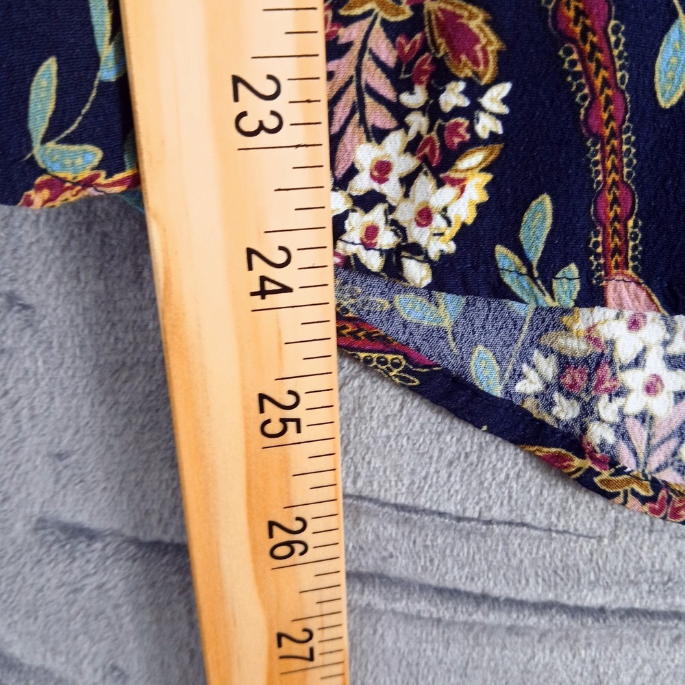 LOFT Blouse Womens XS Navy Blue Floral Paisley Long Sleeve Rayon Boho‎ Top Shirt - Picture 5 of 7